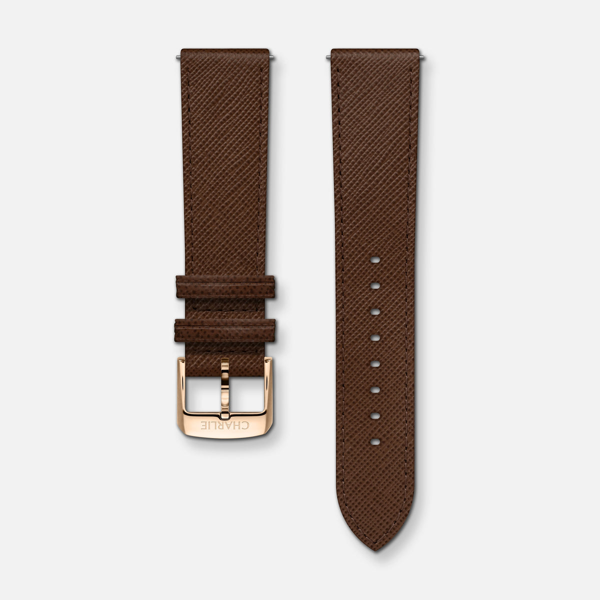 Bracelet cuir saffiano marron 20mm Bracelets de montres CHARLIE Doré