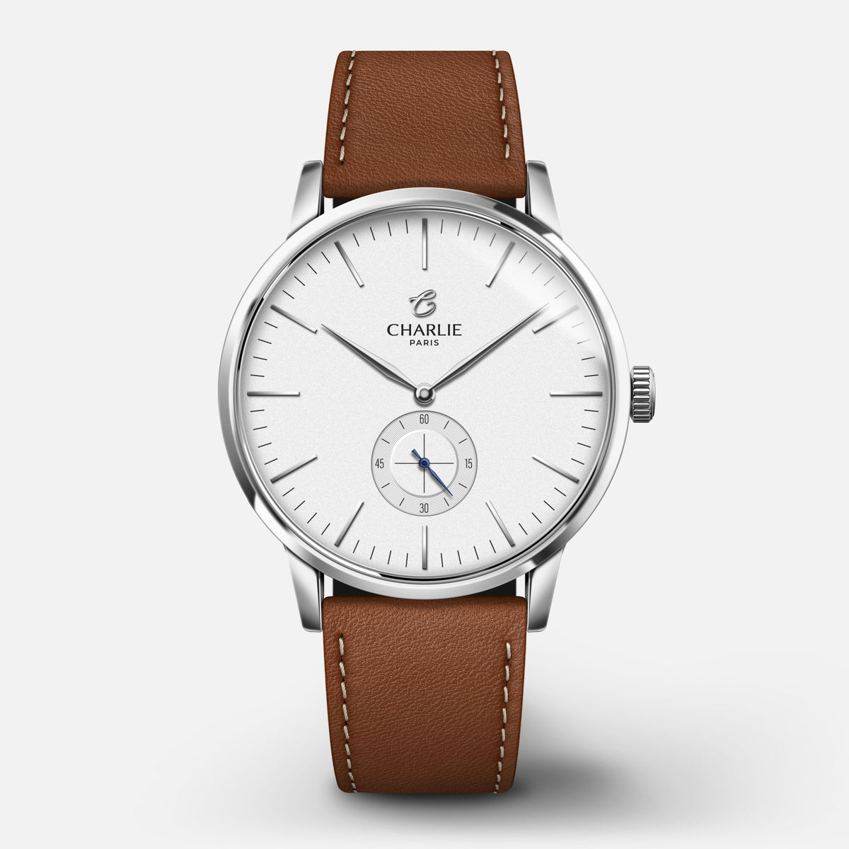 HORIZON - Quartz - Blanc Montres CHARLIE Cuir marron