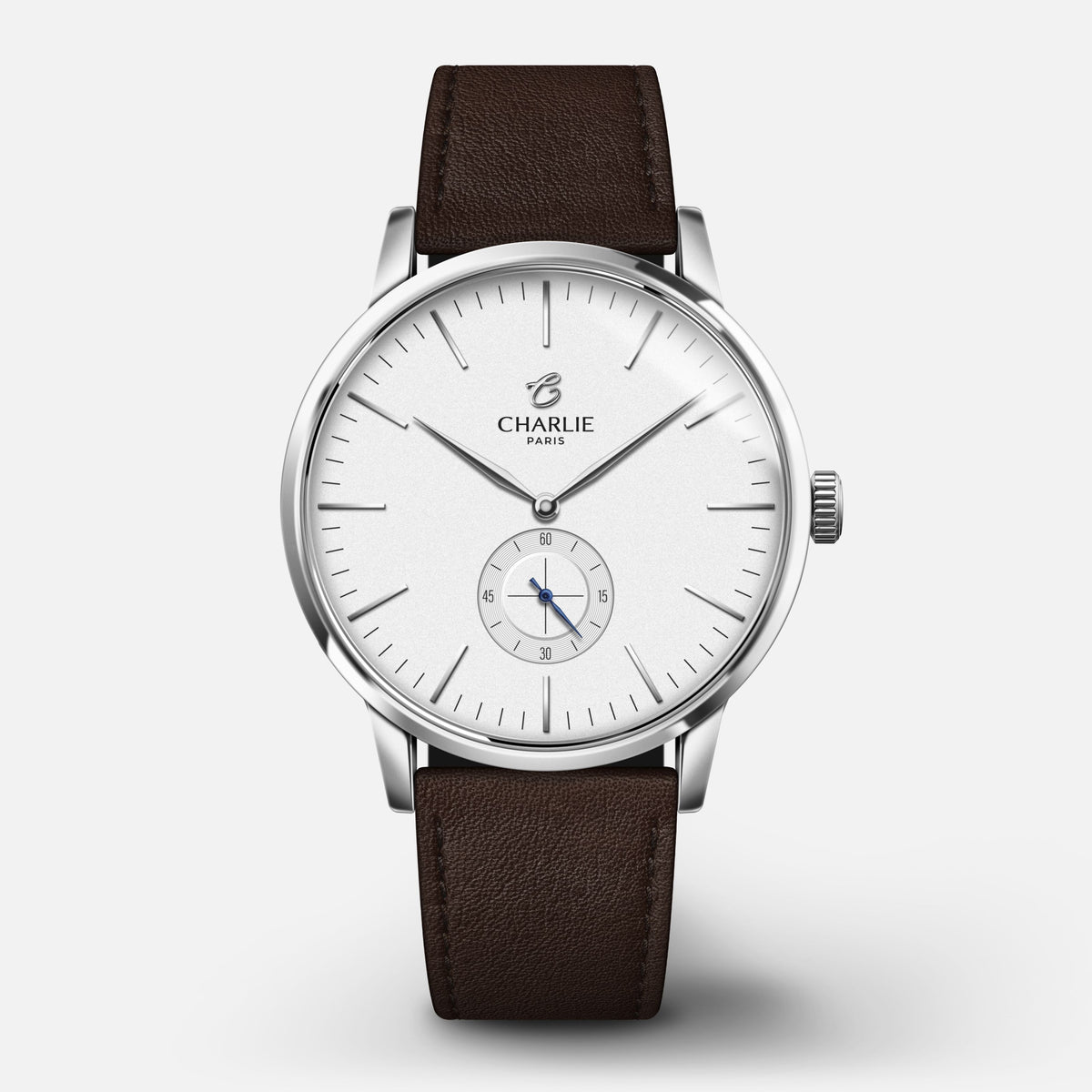 HORIZON - Quartz - Blanc Montres CHARLIE Cuir chocolat