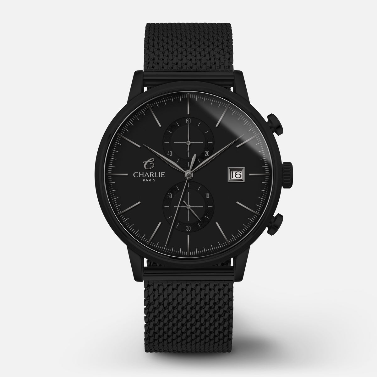 HORIZON - Quartz chronographe - Blackbird Montres CHARLIE Maille milanaise noir