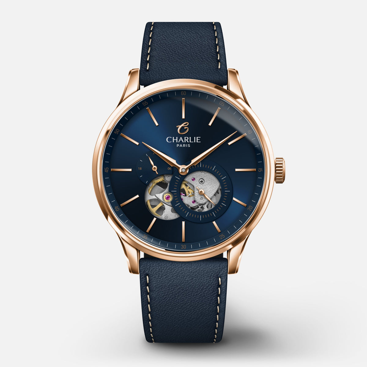 INITIAL - Öppet hjärta - Rose Gold & Blå
