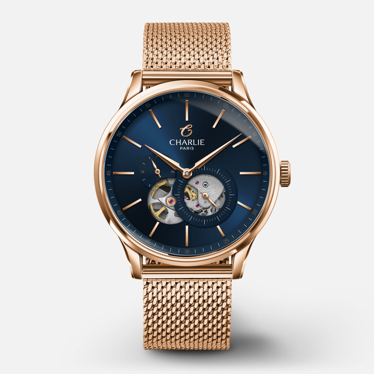 INITIAL - Öppet hjärta - Rose Gold & Blå