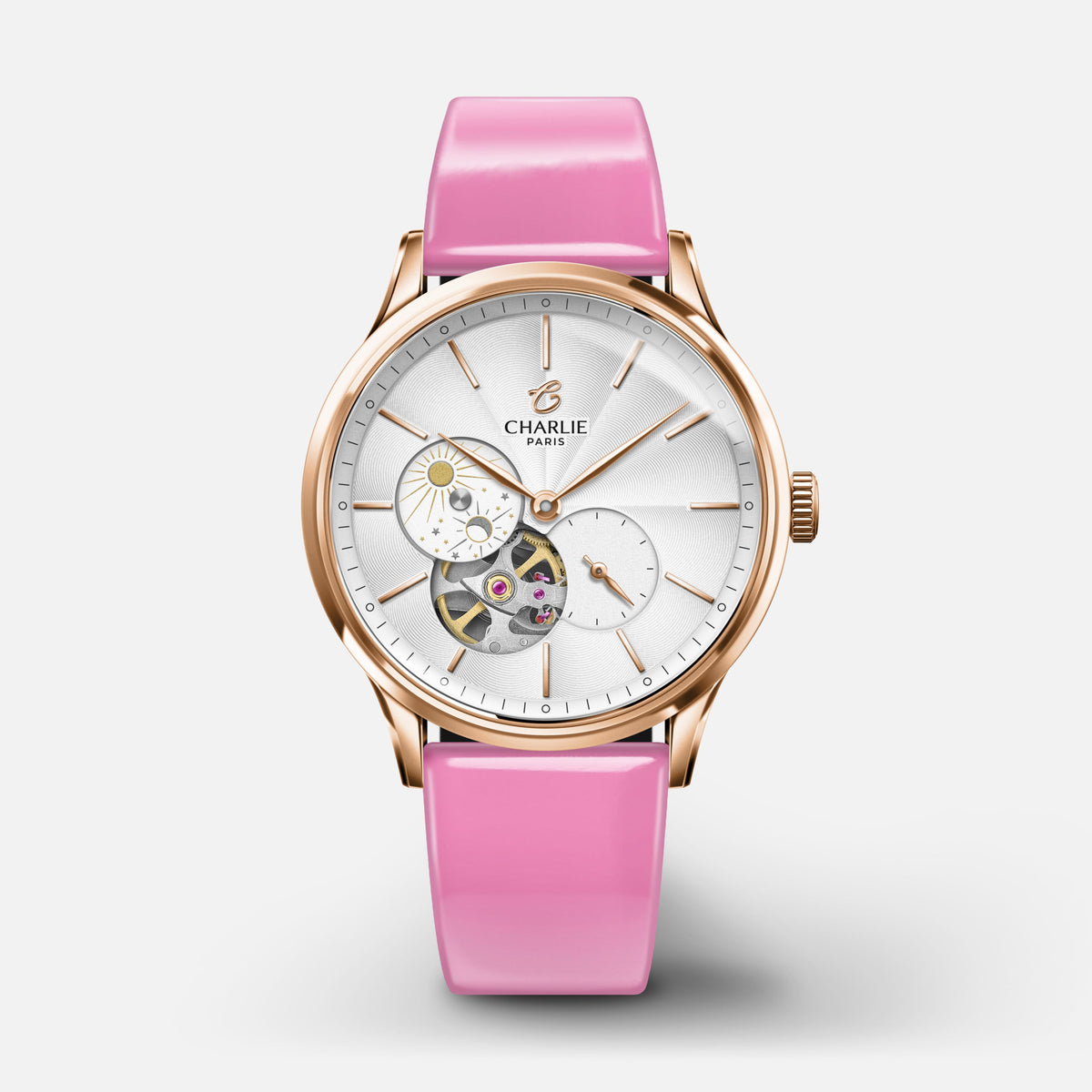 Bracelet cuir vernis rose 18mm