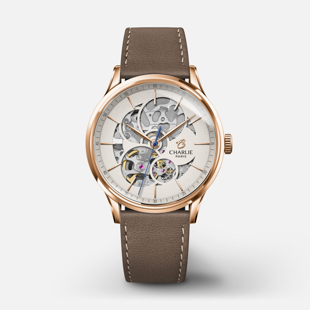 INITIAL 36 - Automatique Ajourée - Doré rose Montres CHARLIE Cuir taupe