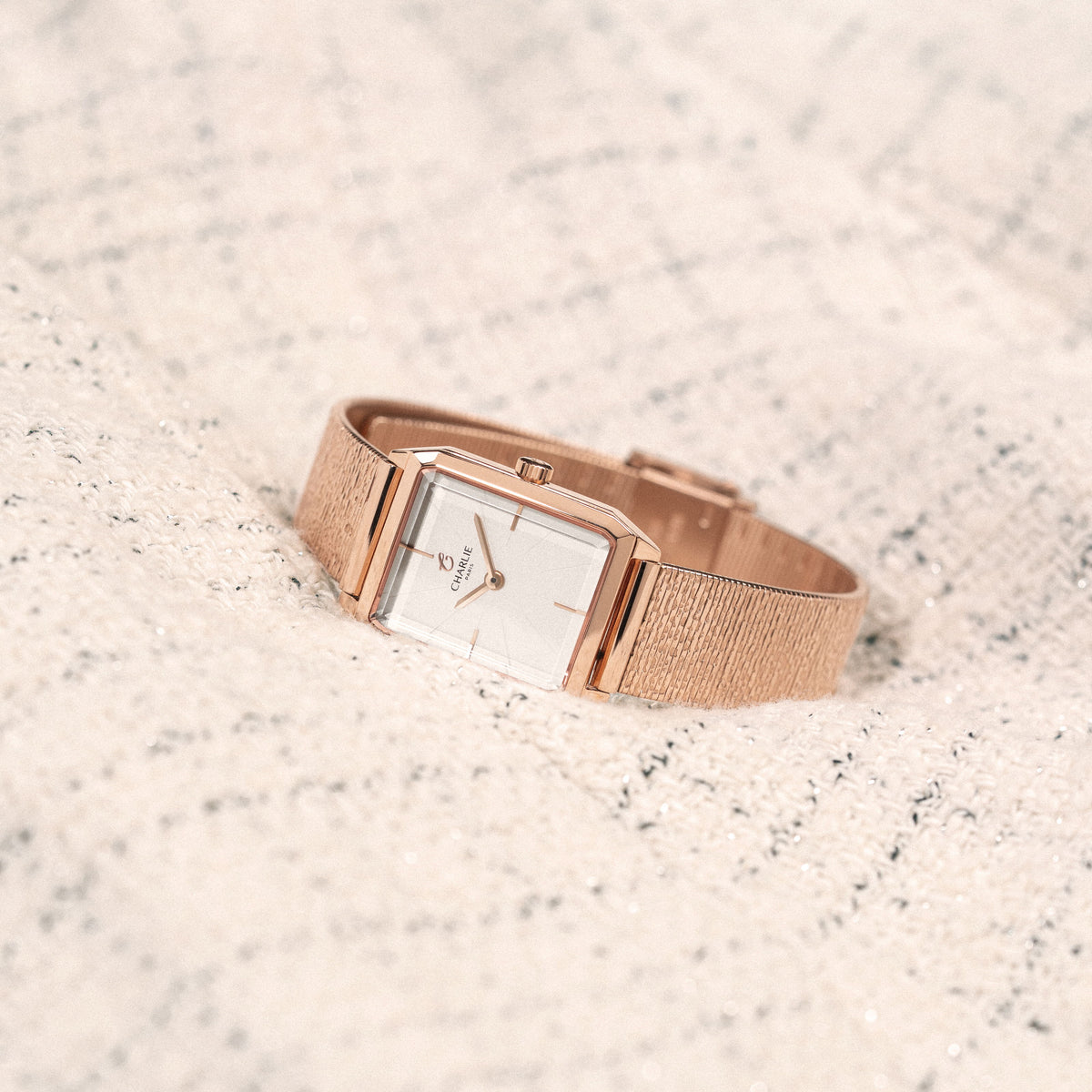 Bracelet en maille martelée doré rose 14mm