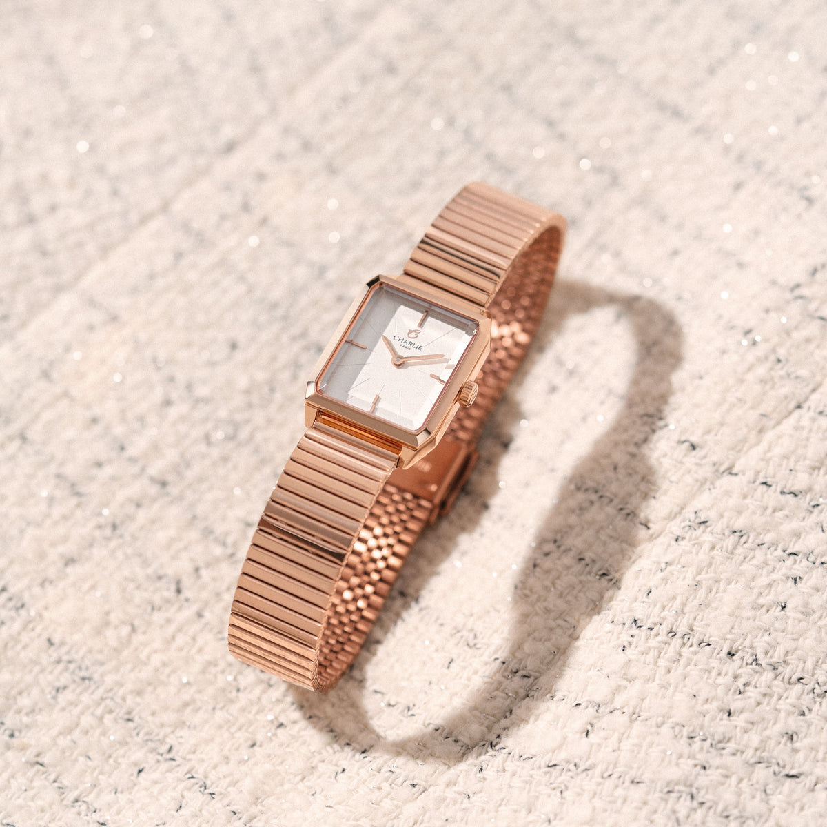 Bracelet en maille baguette doré rose 14mm