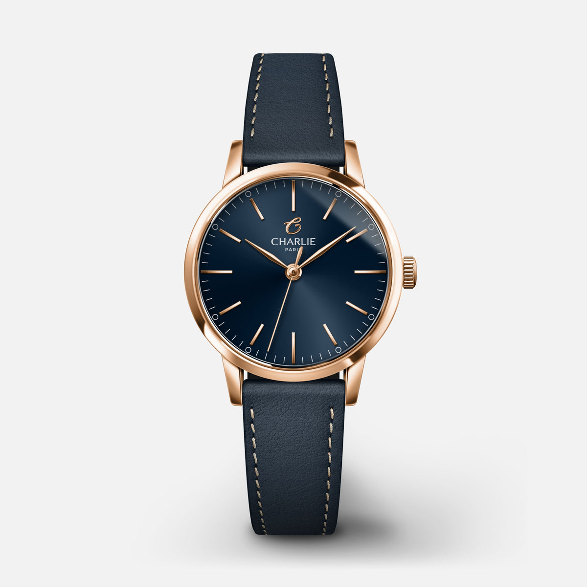 SULLY - Quartz - Doré rose/Bleu Montres CHARLIE Cuir bleu