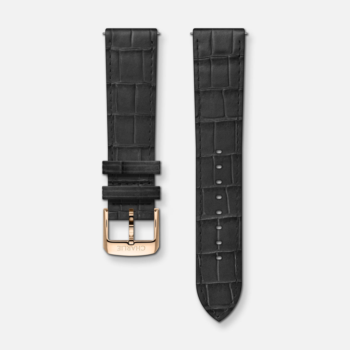 Bracelet cuir crocograin gris 20mm Bracelets de montres CHARLIE Doré