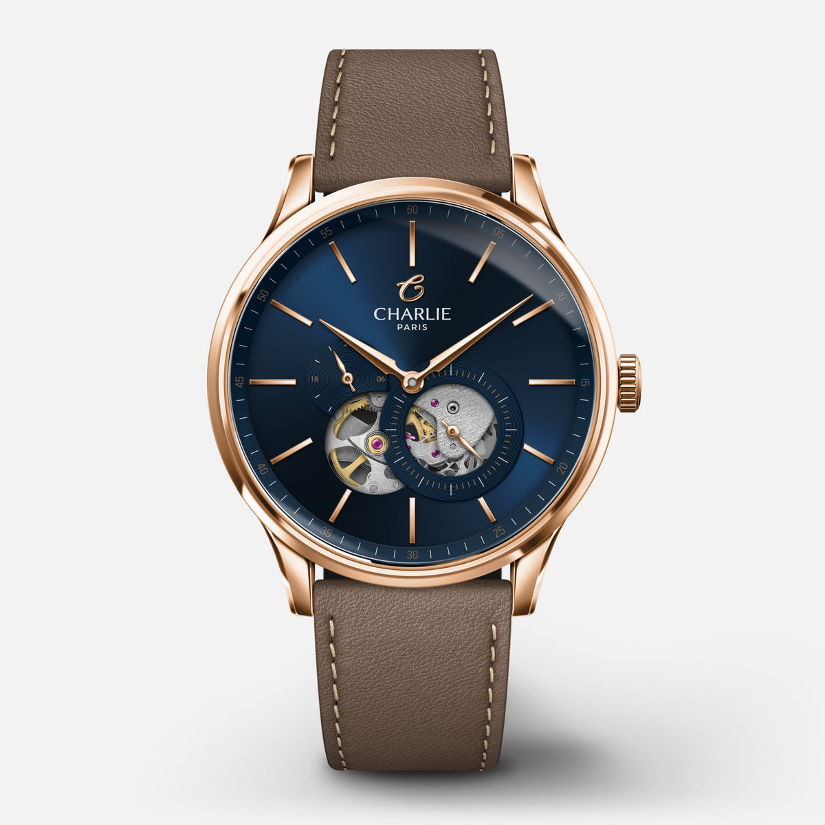 INITIAL - Öppet hjärta - Rose Gold & Blå