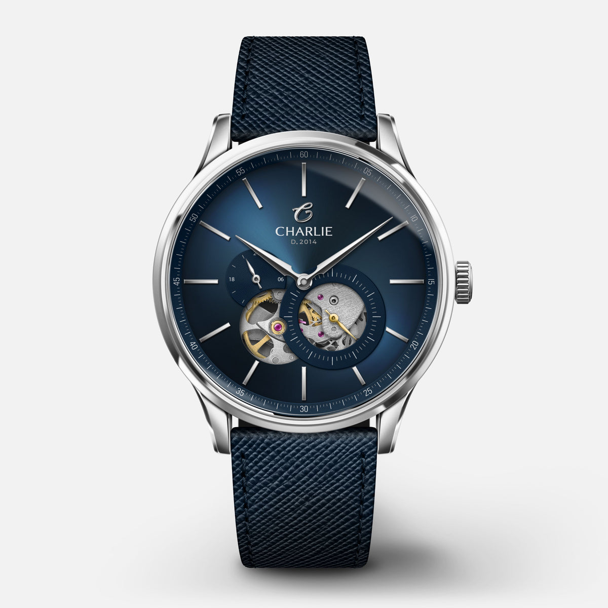 INITIAL - Édition anniversaire 10 ans Montres CHARLIE Cuir saffiano bleu