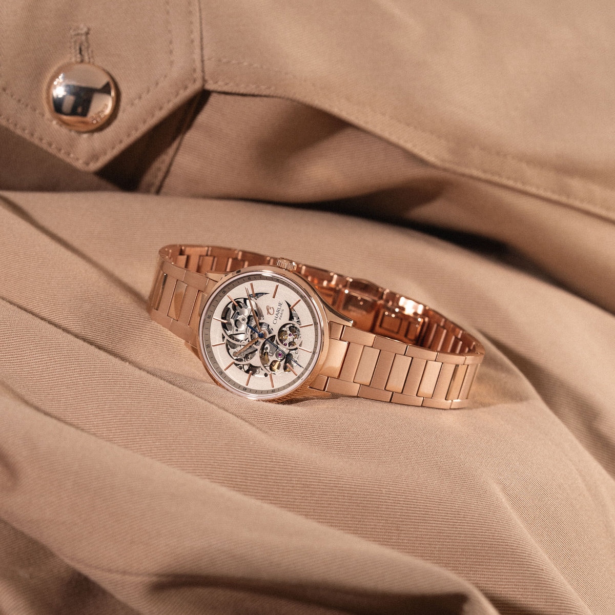Bracelet à maillons H doré rose Initial 36