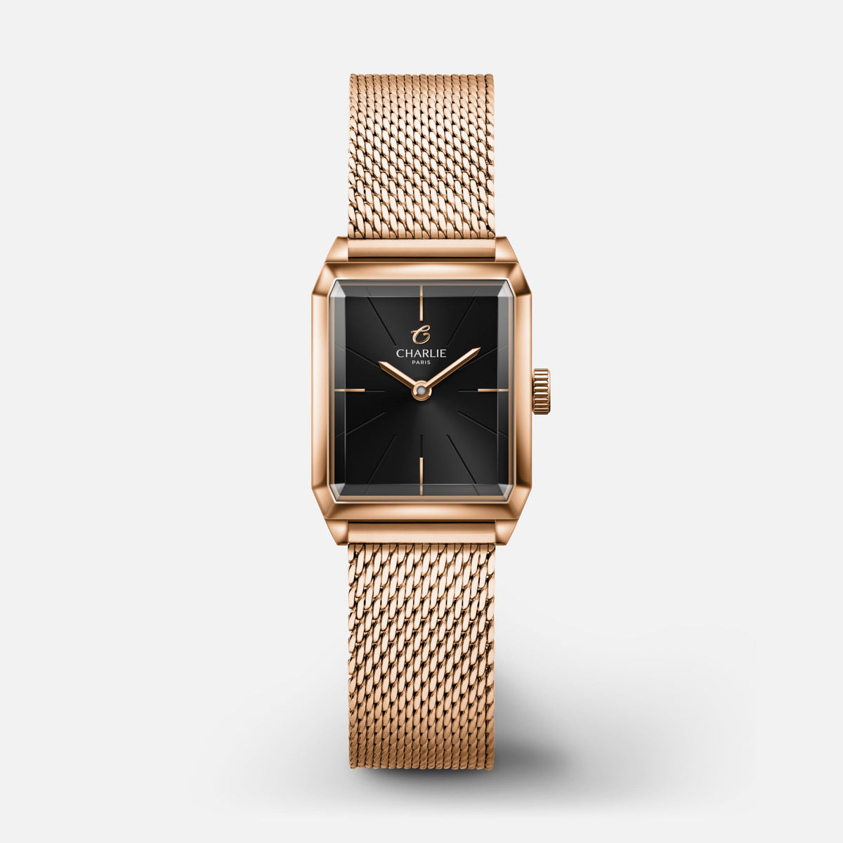 MONCEAU - Quartz - Doré rose & Noir Montres CHARLIE Maille milanaise