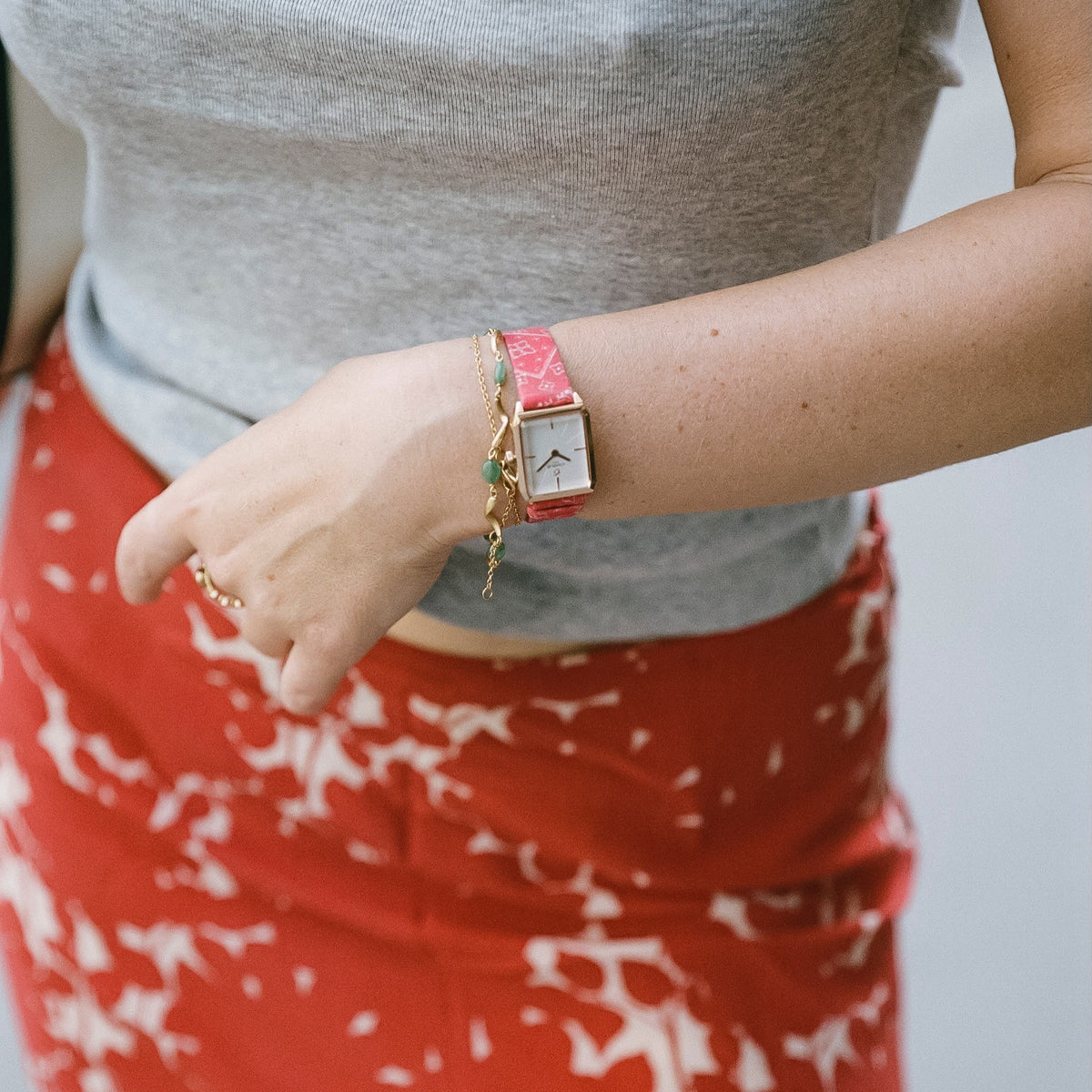 Bracelet tissu bandana rouge 14mm